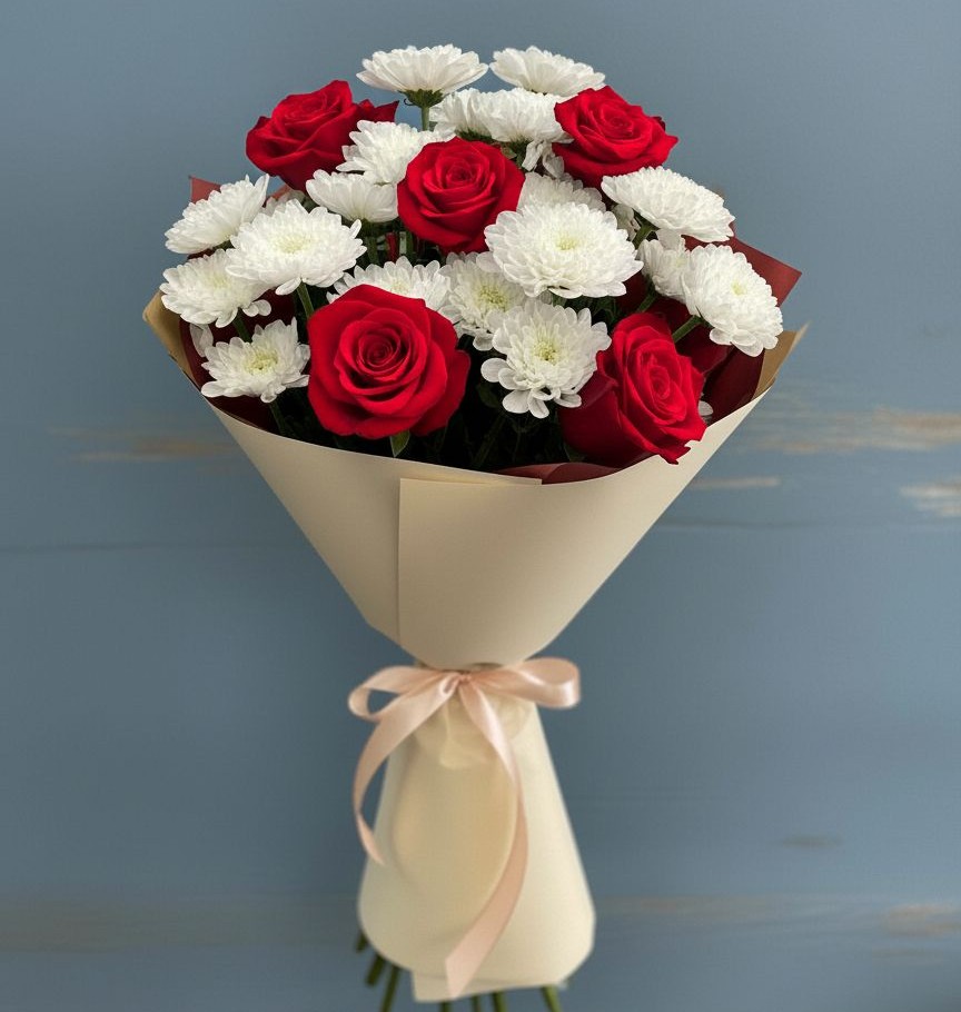 Букет цветов из: Розы и Хризантемы в Октябрьский Иркутской области