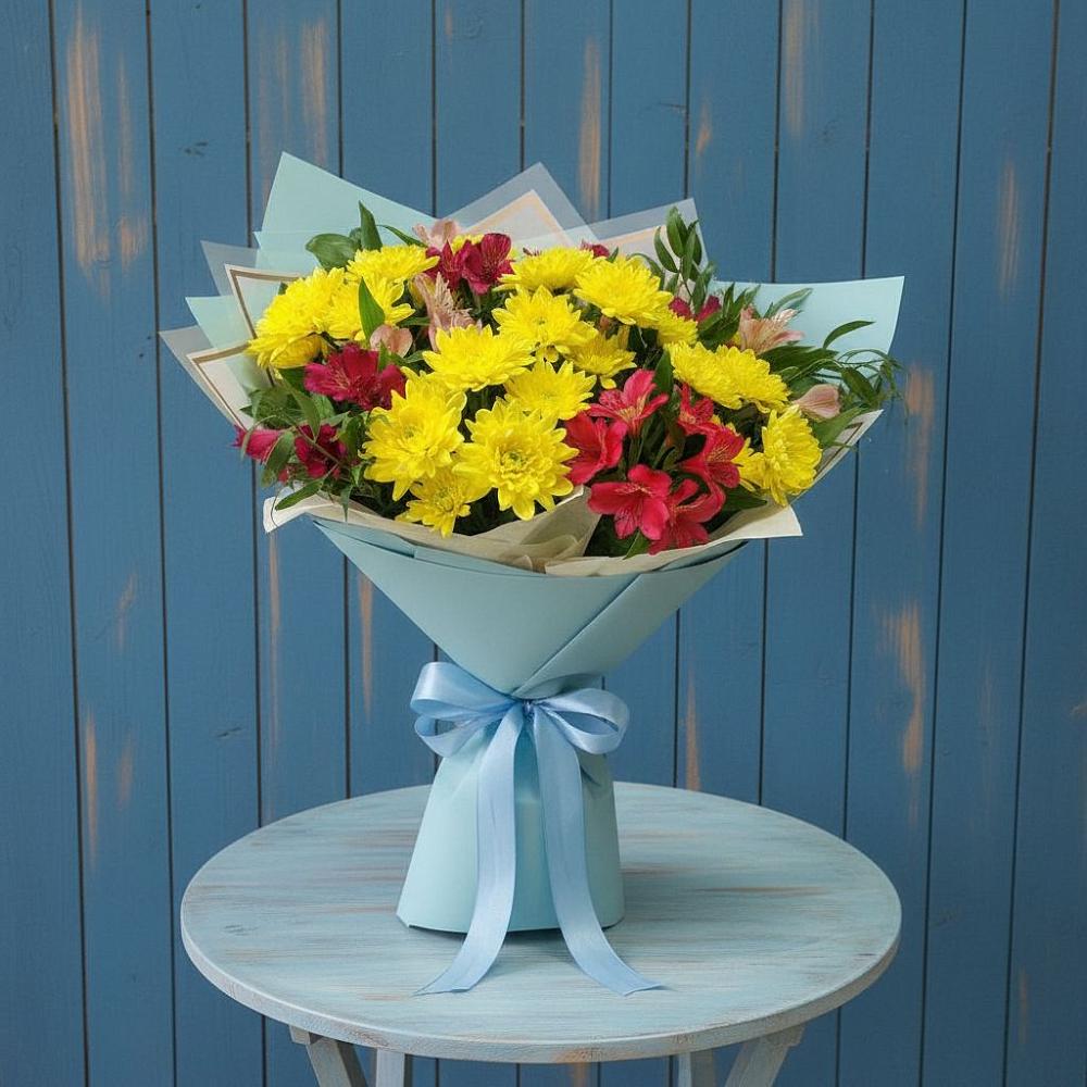 Букет цветов из: Альстромерии и Хризантемы в Октябрьский Иркутской области
