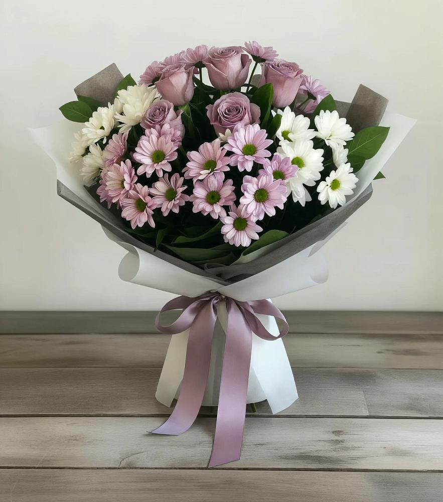 Букет цветов из: Хризантемы и Розы в Октябрьский Иркутской области