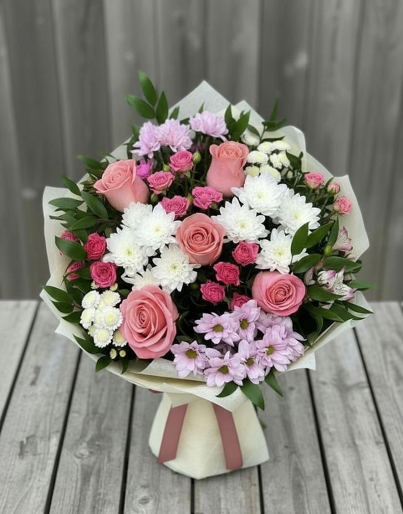 Букет цветов из: Альстромерии, Гвоздики, Розы и Хризантемы в Октябрьский Иркутской области