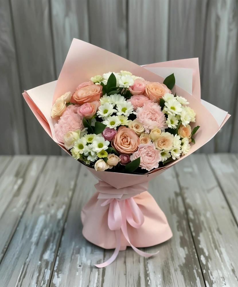 Букет цветов из: Гвоздики, Розы и Хризантемы в Октябрьский Иркутской области