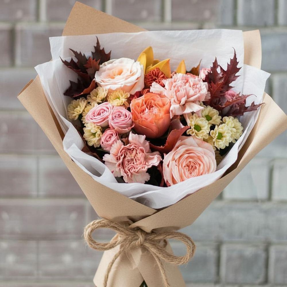 Букет цветов из: Гвоздики, Хризантемы и Розы в Октябрьский Иркутской области