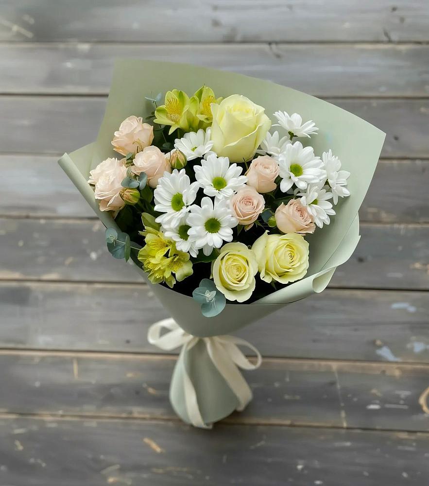 Букет цветов из: Альстромерии, Розы и Хризантемы в Октябрьский Иркутской области