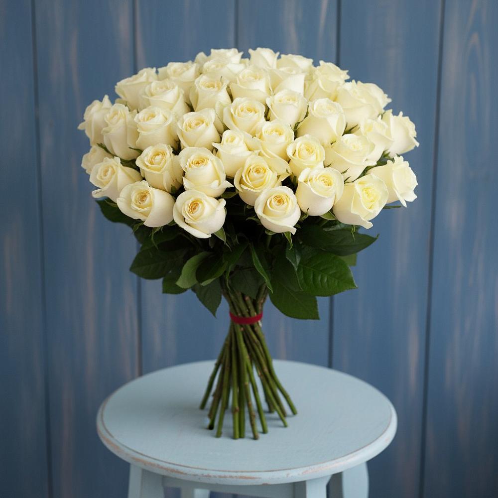 Букет 51 Белая роза Эдлесс Лав в Октябрьский Иркутской области