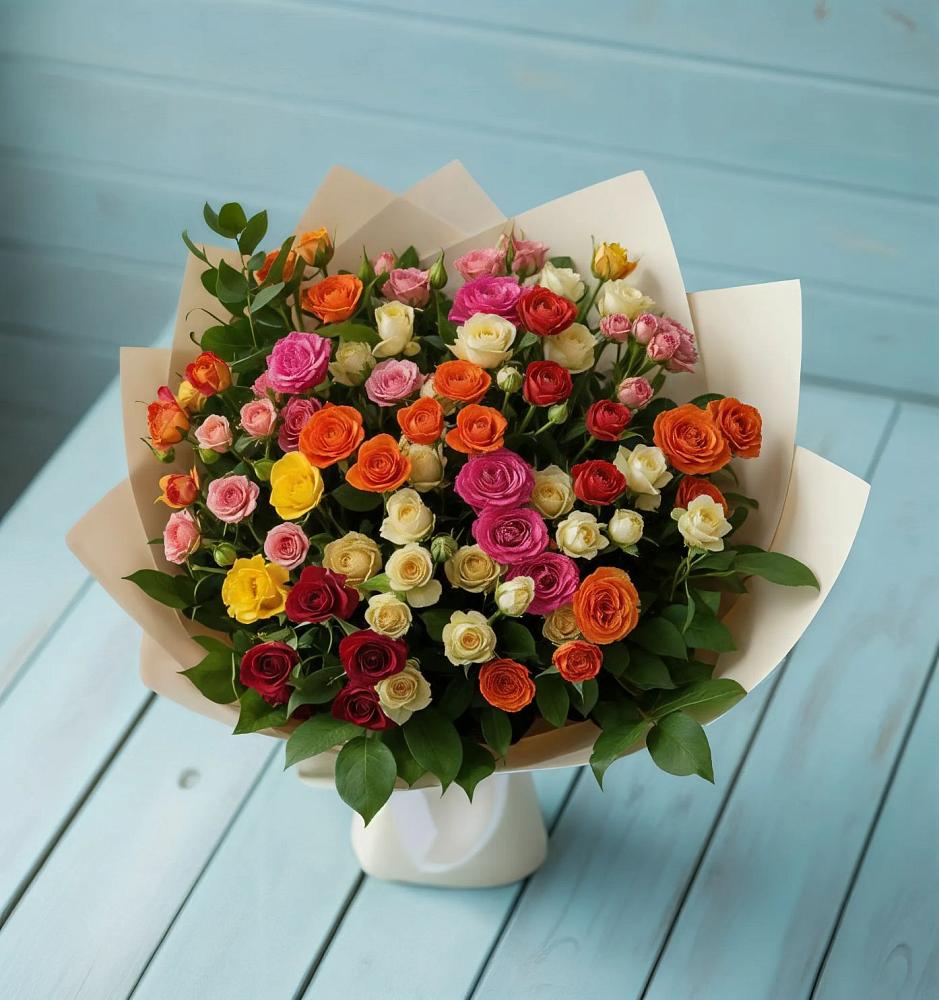 Букет Микс из разноцветных кустовых роз в Октябрьский Иркутской области