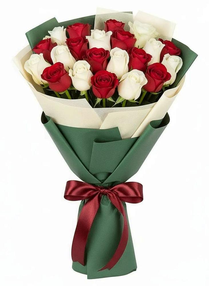 Букет Микс из красных и белых роз в Октябрьский Иркутской области