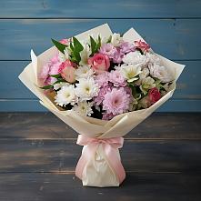 Букет цветов из:  Хризантемы, Альстромерии и Розы в Октябрьский Иркутской области