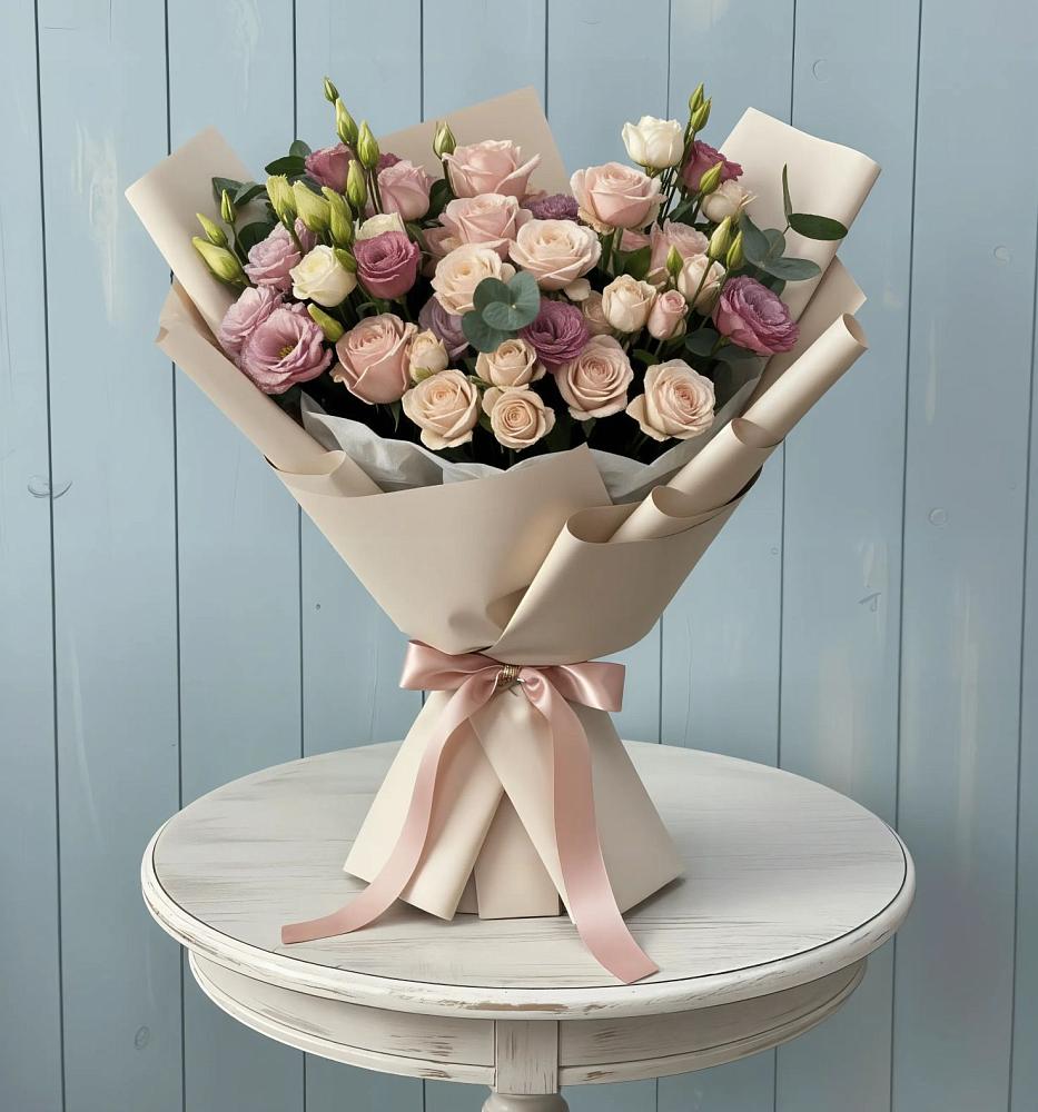 Букет цветов из: Розы и Лизиантусы в Октябрьский Иркутской области