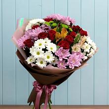 Букет цветов из:  Розы, Хризантемы и Альстромерии в Октябрьский Иркутской области