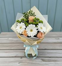 Букет цветов из:  Герберы, Розы и Хризантемы в Октябрьский Иркутской области
